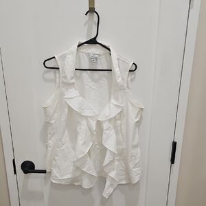 Worthington Cream Sleeveless Ruffled Bib Collar Blouse